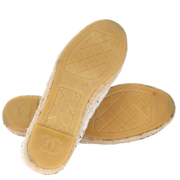 Chanel Espadrille 37 Tweed Leather Cap Toe Cc Flats CC-0707N-0008 - Picture 9 of 10